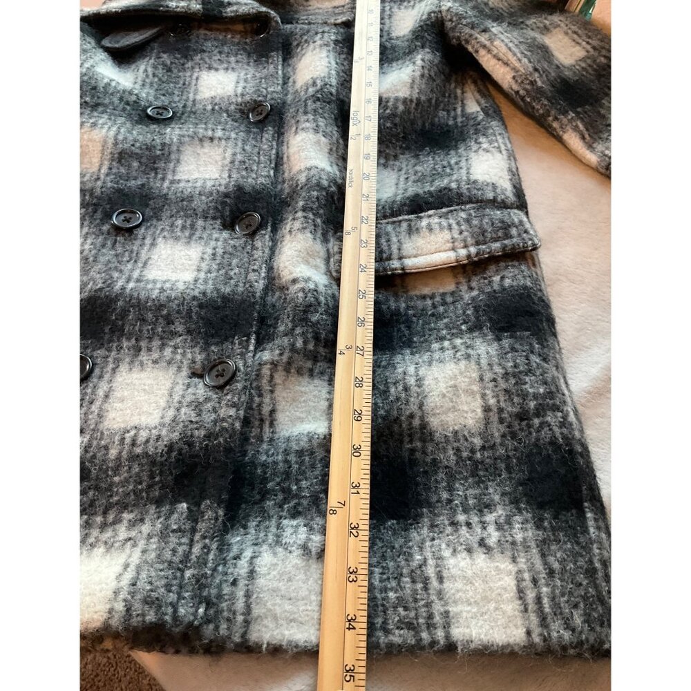 Banana Republic Womens Large P Coat Italian Wool Blend Plaid Check Double Breast - Picture 12 of 15